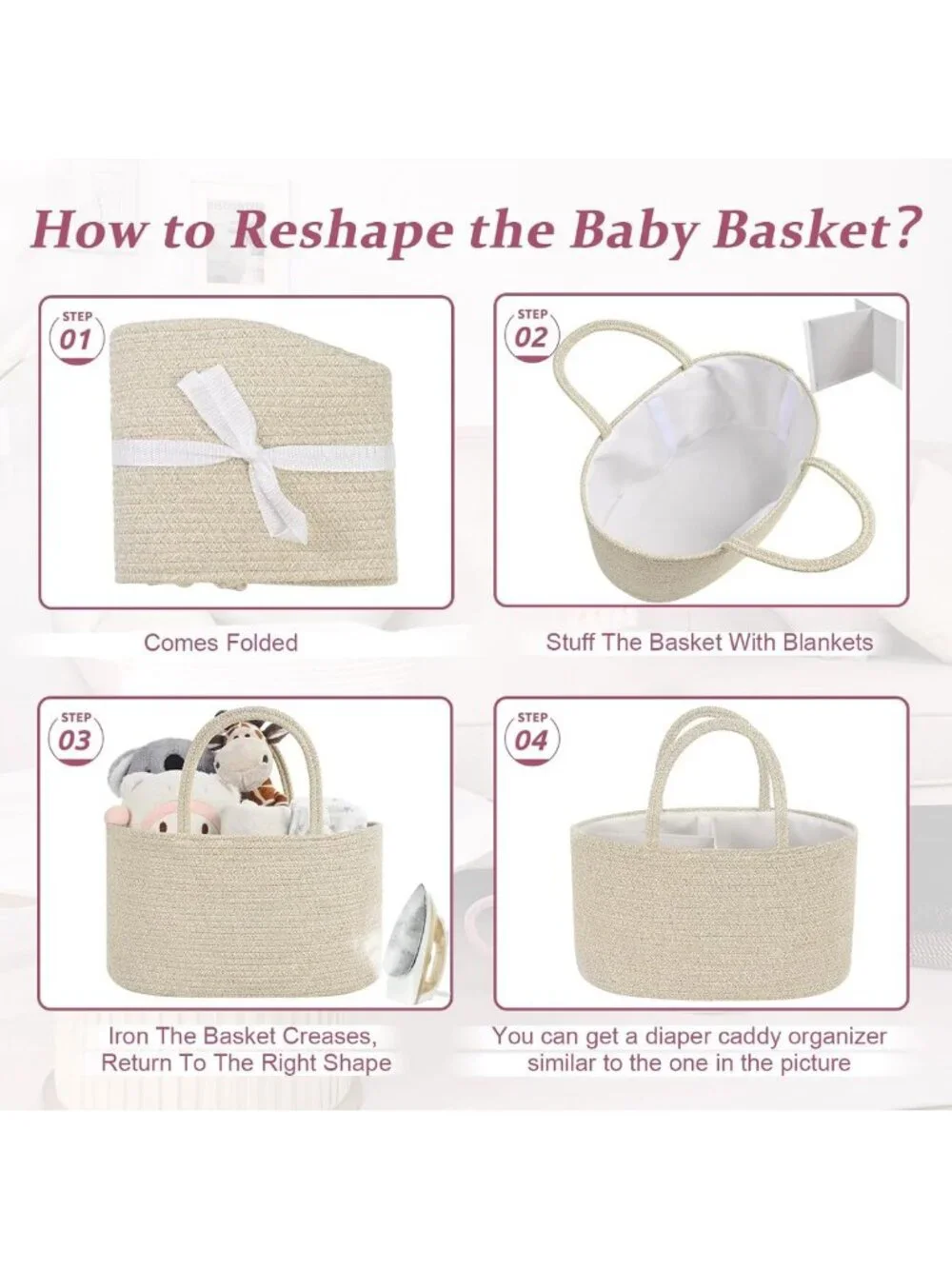 Stylish Baby Diaper Caddy Organizer - Cotton Rope Storage Basket for Nursery